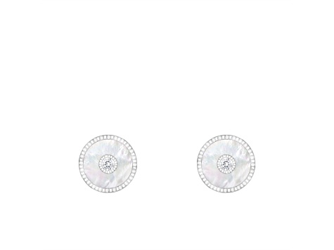 White Cultured Freshwater Pearl MOP and Cubic Zirconia Rhodium Over Sterling Silver Earrings