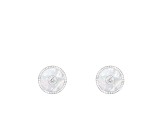 White Cultured Freshwater Pearl MOP and Cubic Zirconia Rhodium Over Sterling Silver Earrings