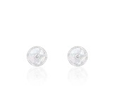 White Cultured Freshwater Pearl MOP and Cubic Zirconia Rhodium Over Sterling Silver Earrings