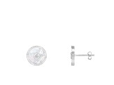 White Cultured Freshwater Pearl MOP and Cubic Zirconia Rhodium Over Sterling Silver Earrings