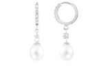 7-8mm White Cultured Freshwater Pearl and Cubic Zirconia Rhodium Over Sterling Silver Earrings