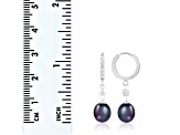 7-8mm Black Cultured Freshwater Pearl and Cubic Zirconia Rhodium Over Sterling Silver Earrings