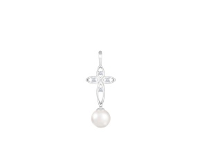 White Cultured Freshwater Pearl and Diamond 14K White Gold Pendant 6-6.5mm