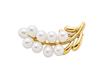 Picture of 14K Yellow Gold Polished Cluster 5-6mm White Rice Freshwater Cultured Pearl Pin Brooch