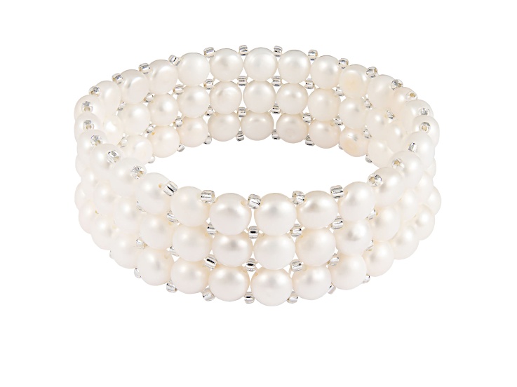 6-7mm White Cultured Freshwater Pearl Silver  Bracelet