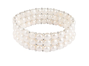 Picture of 6-7mm White Cultured Freshwater Pearl Silver  Bracelet