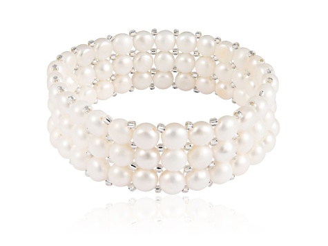 6-7mm White Cultured Freshwater Pearl Silver  Bracelet