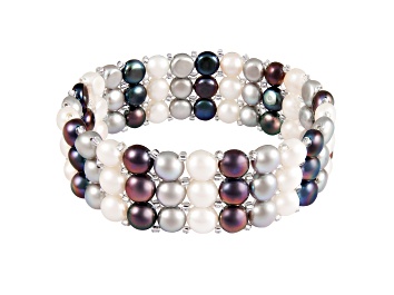Picture of 6-7mm Black, Silver, and White Cultured Freshwater Pearl Silver  Bracelet