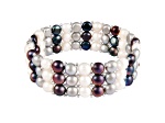 6-7mm Black, Silver, and White Cultured Freshwater Pearl Silver  Bracelet