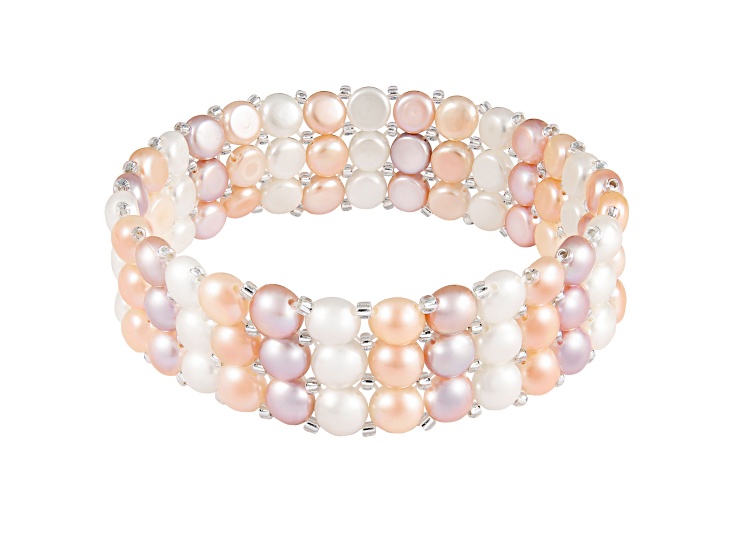 6-7mm Multicolor Cultured Freshwater Pearl Silver  Bracelet