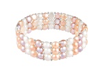 6-7mm Multicolor Cultured Freshwater Pearl Silver  Bracelet