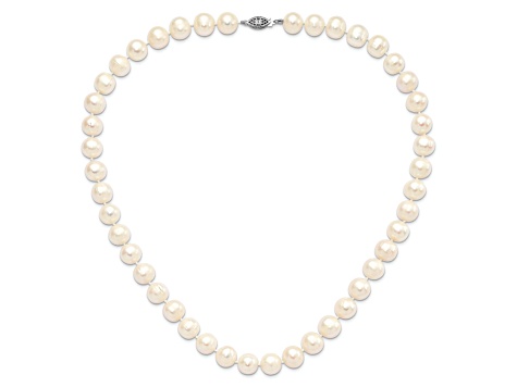 Rhodium Over Sterling Silver 11-12mm White Freshwater Cultured Pearl Necklace