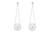White Cultured Freshwater Pearl MOP and Cubic Zirconia Rhodium Over Sterling Silver Earrings