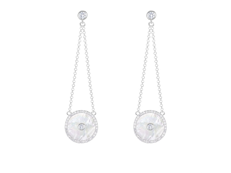 White Cultured Freshwater Pearl MOP and Cubic Zirconia Rhodium Over Sterling Silver Earrings