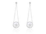 White Cultured Freshwater Pearl MOP and Cubic Zirconia Rhodium Over Sterling Silver Earrings