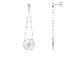 White Cultured Freshwater Pearl MOP and Cubic Zirconia Rhodium Over Sterling Silver Earrings