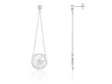 White Cultured Freshwater Pearl MOP and Cubic Zirconia Rhodium Over Sterling Silver Earrings