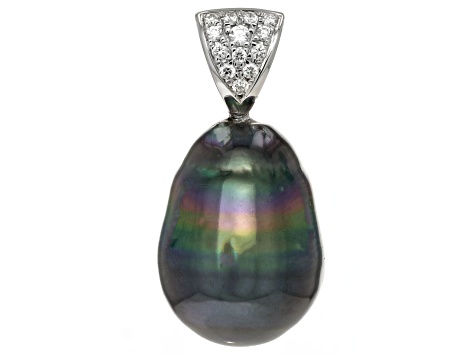 Peacock Tahitian Cultured Pearl With Diamonds 18k White Gold Pendant ...