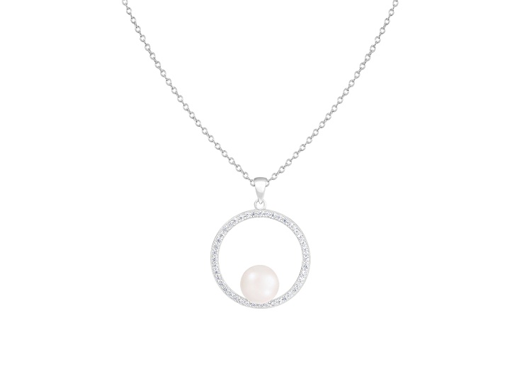 8-9mm White Cultured Freshwater Pearl Sterling Silver Pendant W/Chain