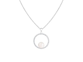 8-9mm White Cultured Freshwater Pearl Sterling Silver Pendant W/Chain