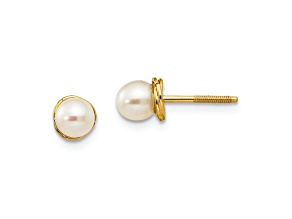 14k Yellow Gold 4-5mm Semi-round Freshwater Cultured Pearl Love Knot Stud Earrings
