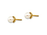 14k Yellow Gold 4-5mm Semi-round Freshwater Cultured Pearl Love Knot Stud Earrings