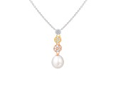 8-9mm Drop White Cultured Freshwater Pearl and CZ 14K Tri-color Gold Over Sterling Silver
