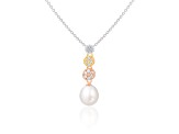 8-9mm Drop White Cultured Freshwater Pearl and CZ 14K Tri-color Gold Over Sterling Silver