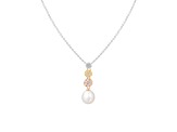 8-9mm Drop White Cultured Freshwater Pearl and CZ 14K Tri-color Gold Over Sterling Silver