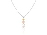 8-9mm Drop White Cultured Freshwater Pearl and CZ 14K Tri-color Gold Over Sterling Silver