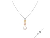 8-9mm Drop White Cultured Freshwater Pearl and CZ 14K Tri-color Gold Over Sterling Silver