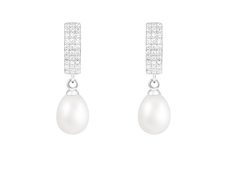 7.5-8mm White Cultured Freshwater Pearl Rhodium Over Sterling Silver Earrings