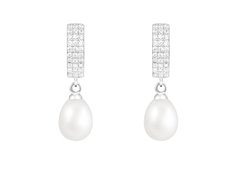 7.5-8mm White Cultured Freshwater Pearl Rhodium Over Sterling Silver Earrings