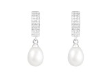 7.5-8mm White Cultured Freshwater Pearl Rhodium Over Sterling Silver Earrings