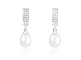 7.5-8mm White Cultured Freshwater Pearl Rhodium Over Sterling Silver Earrings