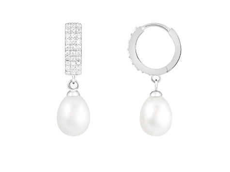 7.5-8mm White Cultured Freshwater Pearl Rhodium Over Sterling Silver Earrings