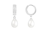 7.5-8mm White Cultured Freshwater Pearl Rhodium Over Sterling Silver Earrings