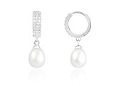 7.5-8mm White Cultured Freshwater Pearl Rhodium Over Sterling Silver Earrings