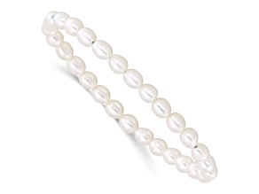 Children's 4-5mm White Rice Freshwater Cultured Pearl Stretch Bracelet