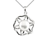 9-10mm Button White Cultured Freshwater Pearl Rhodium Over Sterling Silver Pendant