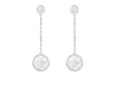 White Cultured Freshwater Pearl MOP and Cubic Zirconia Rhodium Over Sterling Silver Earrings