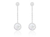 White Cultured Freshwater Pearl MOP and Cubic Zirconia Rhodium Over Sterling Silver Earrings