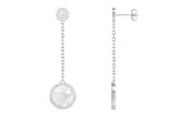 White Cultured Freshwater Pearl MOP and Cubic Zirconia Rhodium Over Sterling Silver Earrings