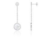 White Cultured Freshwater Pearl MOP and Cubic Zirconia Rhodium Over Sterling Silver Earrings