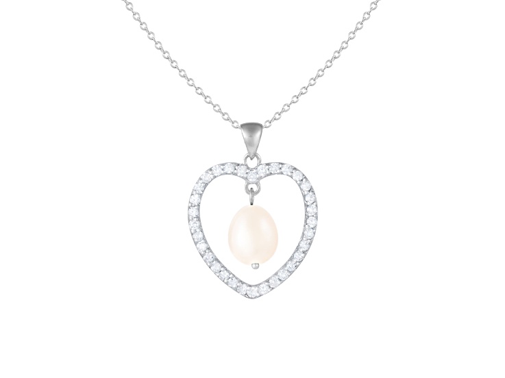 8-8.5mm White Cultured Freshwater Pearl Sterling Silver Pendant W/Chain