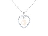 8-8.5mm White Cultured Freshwater Pearl Sterling Silver Pendant W/Chain