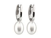 8-9mm White Cultured Freshwater Pearl Rhodium Over Sterling Silver Earrings