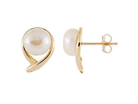 7-8mm Round Akoya Pearl 14K Yellow Gold Stud Earrings