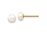10k Yellow Gold 4-5mm White Button Freshwater Cultured Pearl Stud Earrings