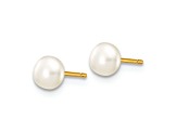 10k Yellow Gold 4-5mm White Button Freshwater Cultured Pearl Stud Earrings